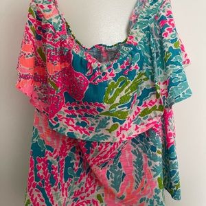 Lily Pulitzer Strapless Lets Cha Cha Ruffle Wiley Top